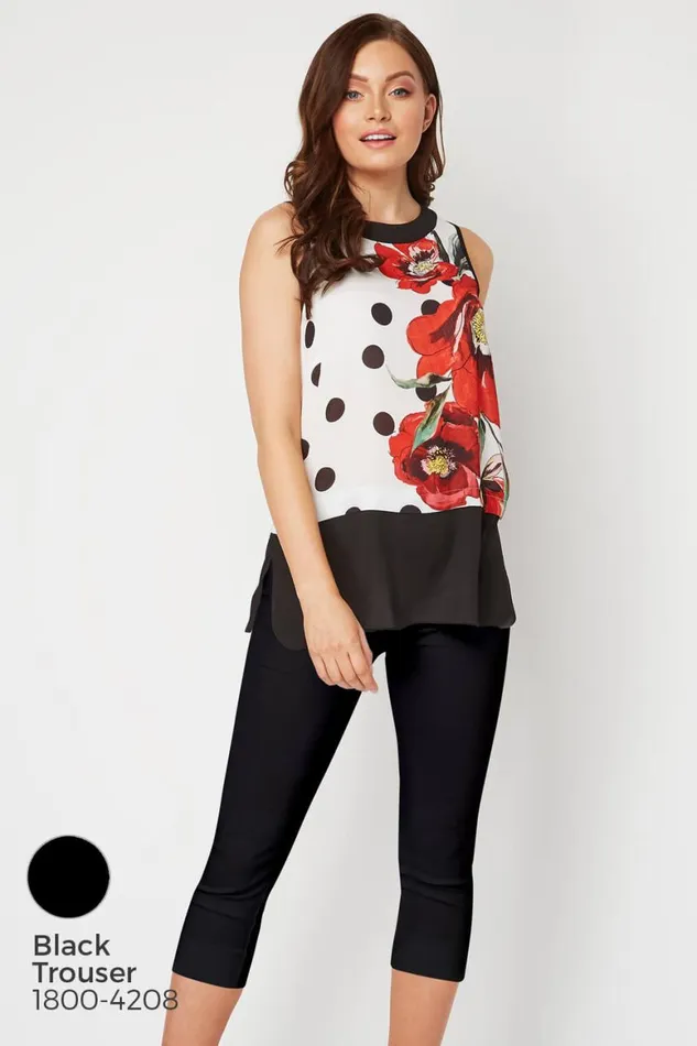 Women Red Contrast Layer Spot Floral Top Roman Tops