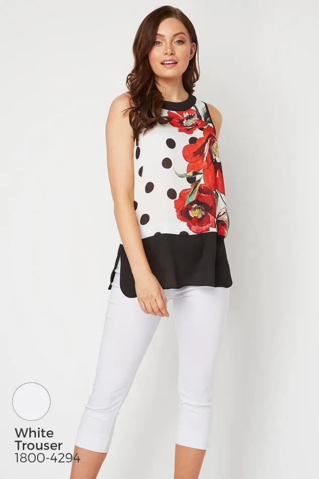 Women Red Contrast Layer Spot Floral Top Roman Tops