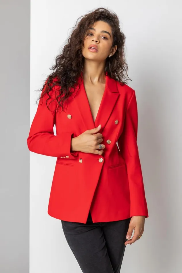 Women Red Double Breasted Smart Blazer Roman Occasionwear