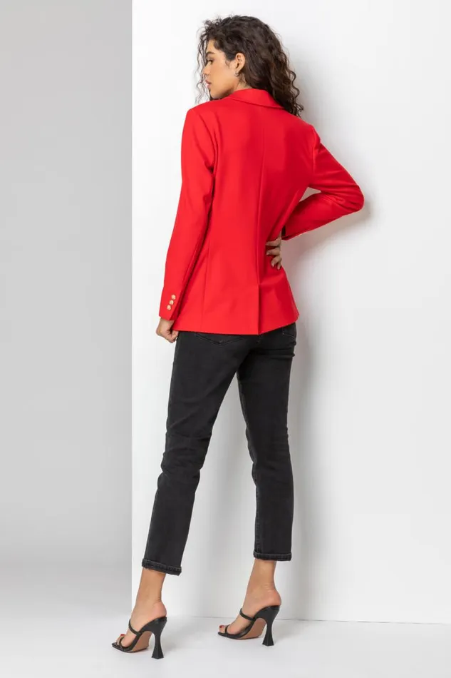Women Red Double Breasted Smart Blazer Roman Occasionwear