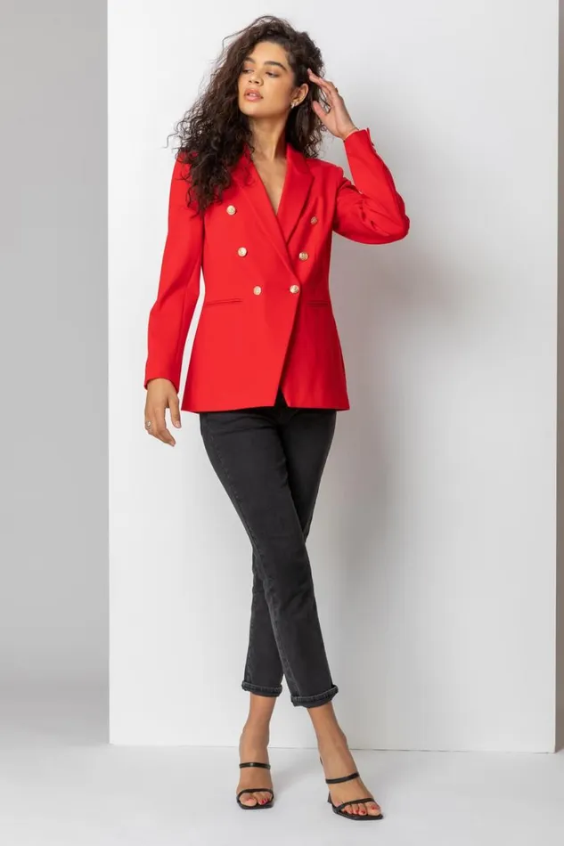Women Red Double Breasted Smart Blazer Roman Occasionwear