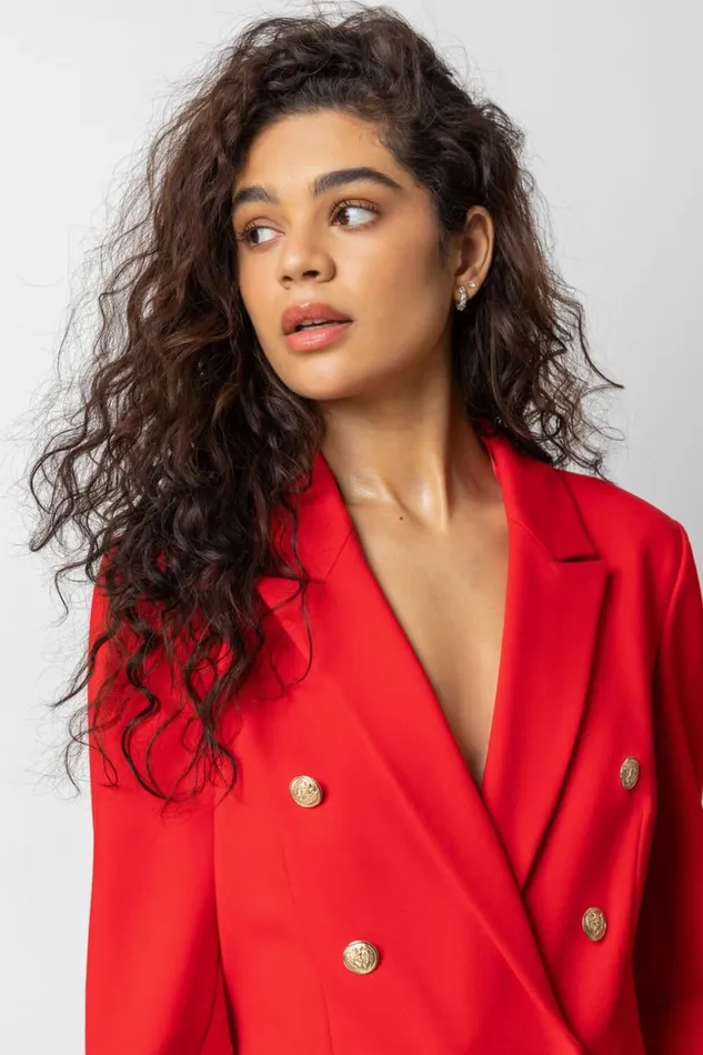 Women Red Double Breasted Smart Blazer Roman Occasionwear
