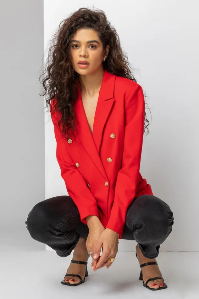 Women Red Double Breasted Smart Blazer Roman Occasionwear