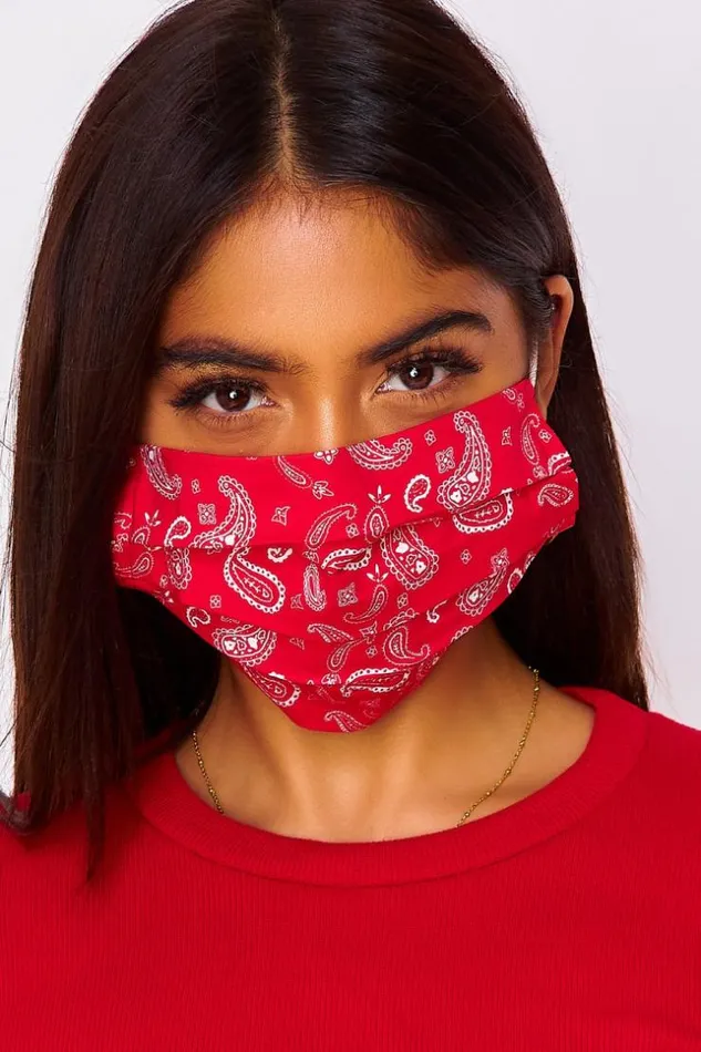 Women Red Paisley Print Mask Not Approved Red Brentiny Paris Masks
