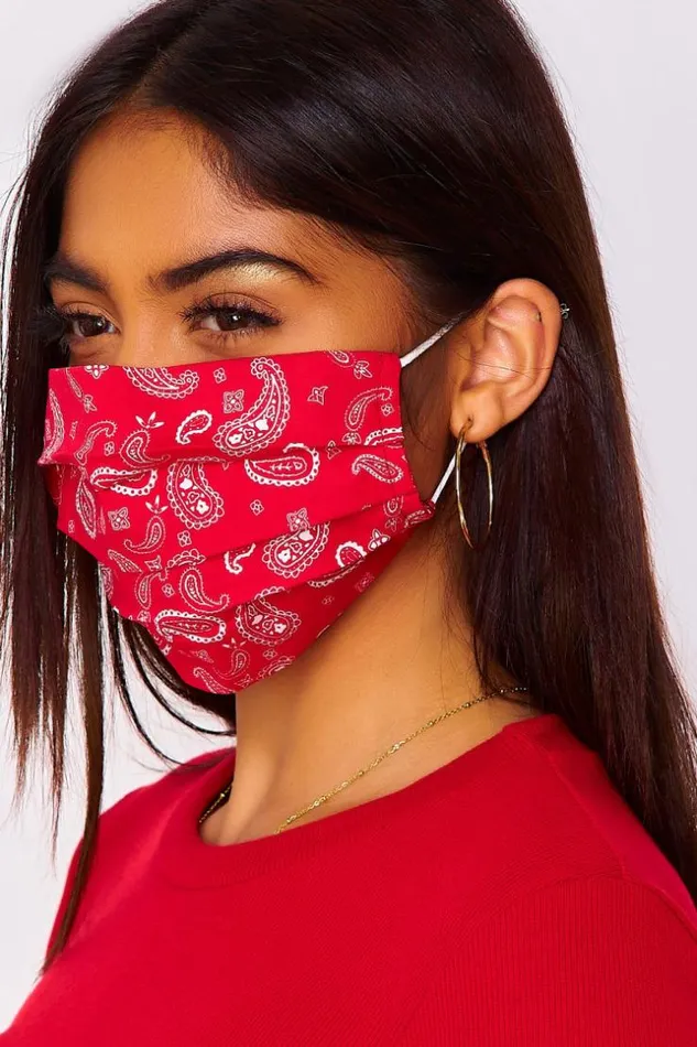 Women Red Paisley Print Mask Not Approved Red Brentiny Paris Masks