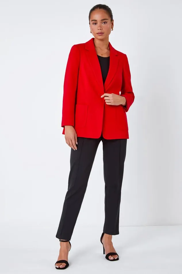 Women Red Petite Pocket Detail Stretch Blazer Roman Jackets