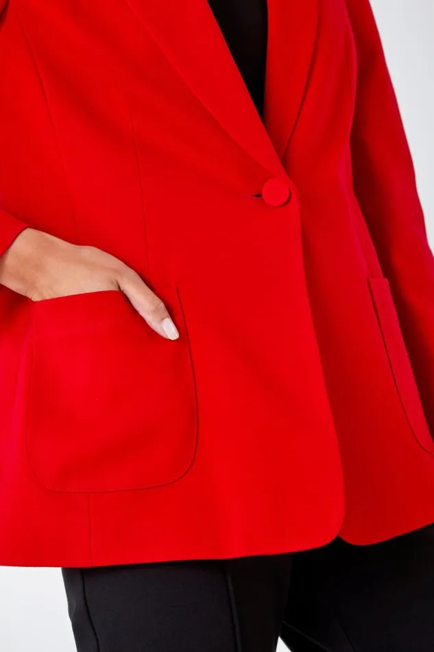 Women Red Petite Pocket Detail Stretch Blazer Roman Jackets
