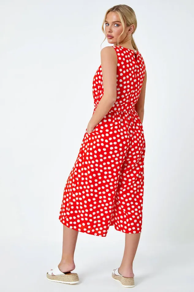 Women Red Petite Polka Dot Cropped Jumpsuit Roman Jumpsuits and Playsuits