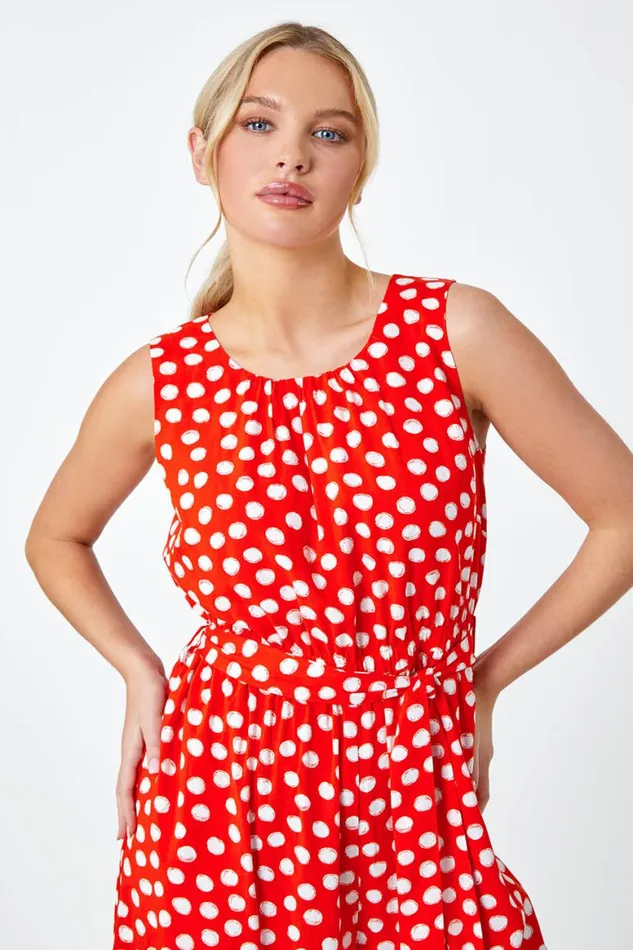 Women Red Petite Polka Dot Cropped Jumpsuit Roman Jumpsuits and Playsuits