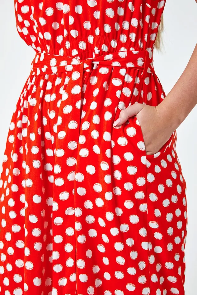 Women Red Petite Polka Dot Cropped Jumpsuit Roman Jumpsuits and Playsuits