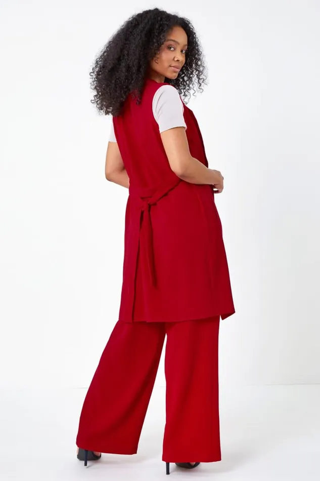 Women Red Petite Sleeveless Longline Jacket Roman Jackets