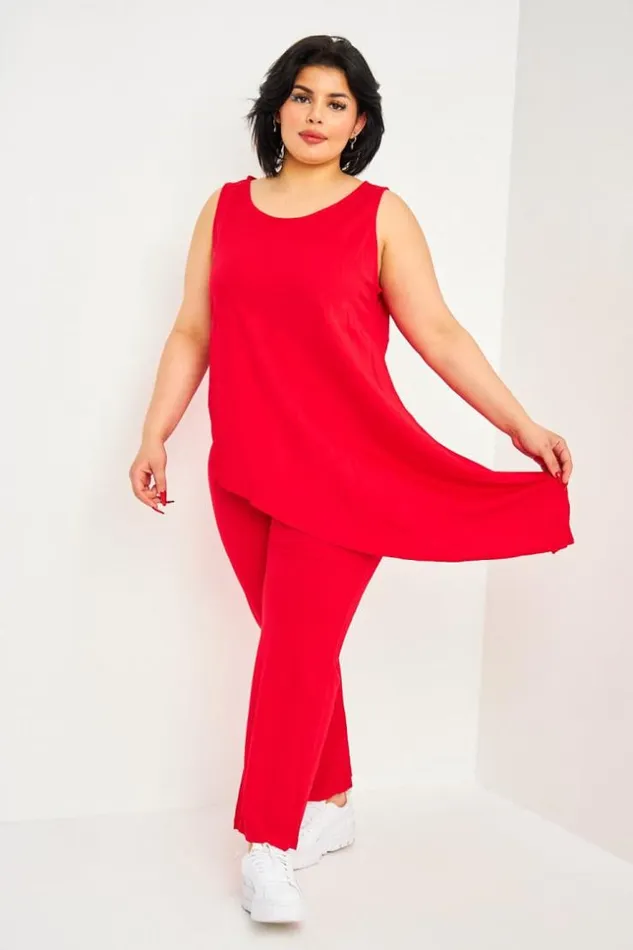 Women Red Top Pants Set Red Brentiny Paris See Everything