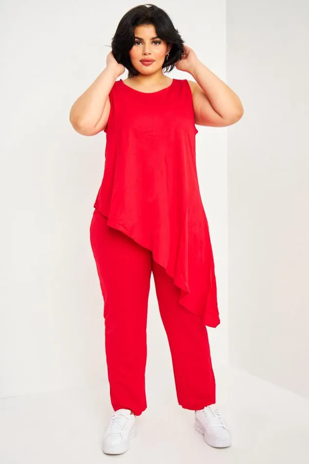 Women Red Top Pants Set Red Brentiny Paris See Everything