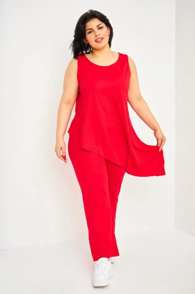 Women Red Top Pants Set Red Brentiny Paris See Everything