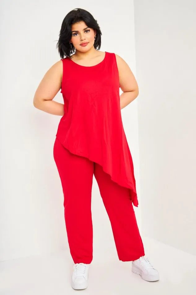 Women Red Top Pants Set Red Brentiny Paris See Everything