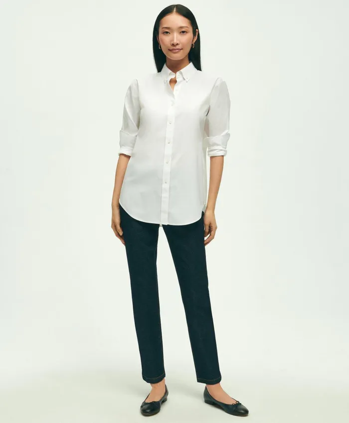 Women Relaxed Fit Stretch Supima Cotton NonIron Dress Shirt White Brooks Brothers Blouses and Shirts