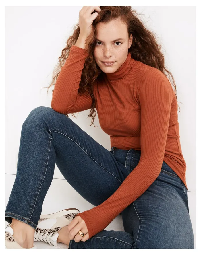 Women Ribbed Turtleneck Top Rusty Torch Madewell Tees