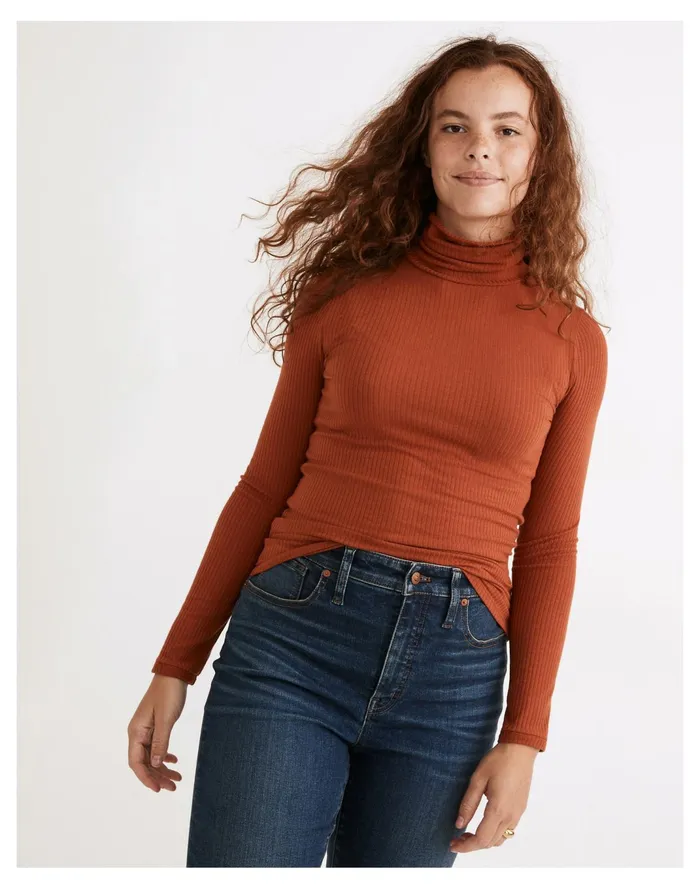Women Ribbed Turtleneck Top Rusty Torch Madewell Tees Women Ribbed Turtleneck Top Rusty Torch Madewell Tees