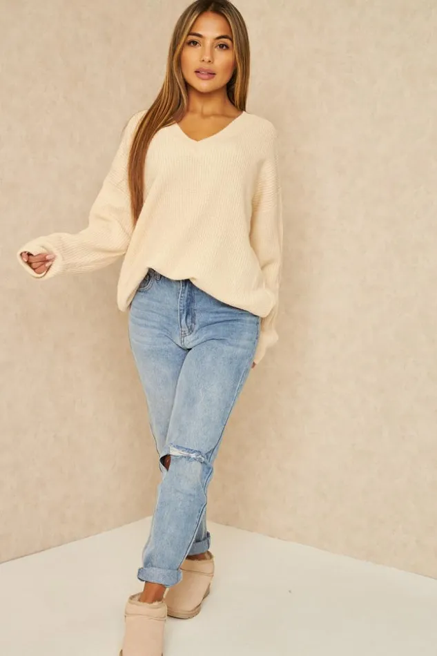 Women Ripped Mom Jean In Light Wash Blue Brentiny Paris Jeans