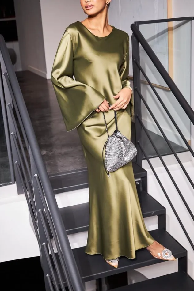 Women Robe Ample Satine Kaki Khaki Brentiny Paris Short Dresses