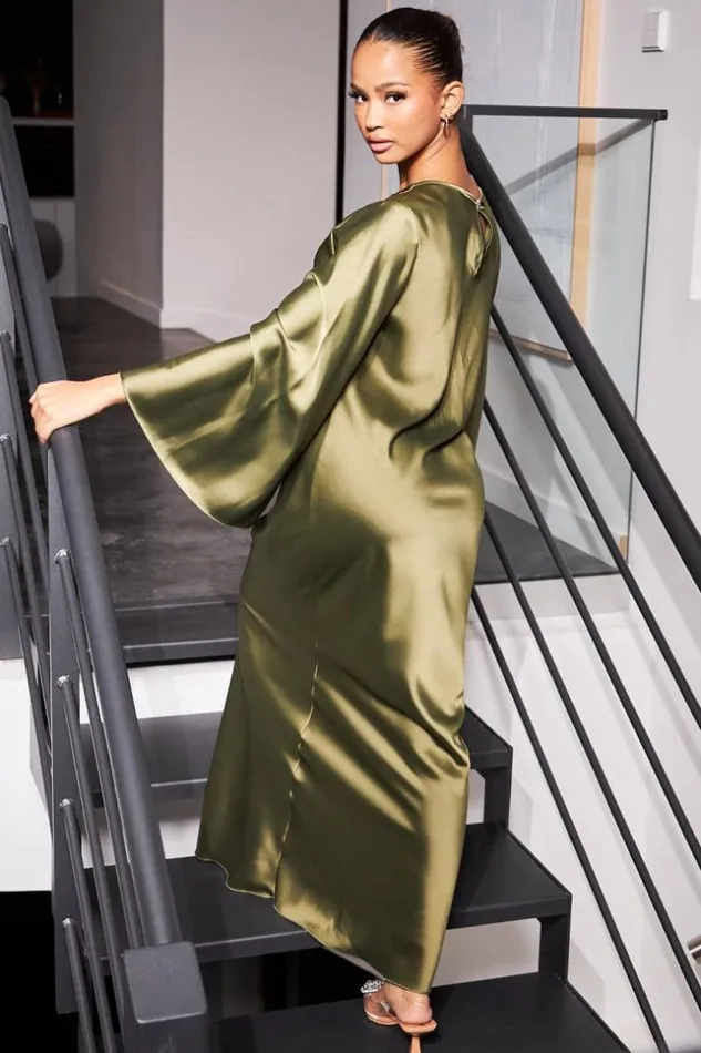 Women Robe Ample Satine Kaki Khaki Brentiny Paris Short Dresses