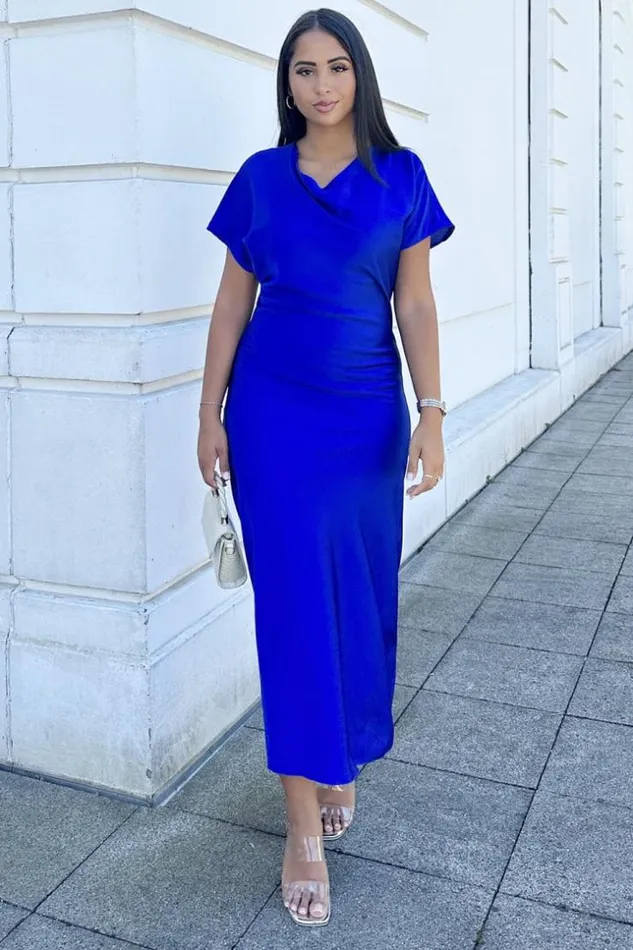 Women Robe Bleu Fonc Longue Satine Blue Brentiny Paris Short Dresses