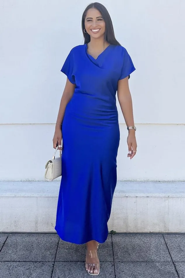 Women Robe Bleu Fonc Longue Satine Blue Brentiny Paris Short Dresses