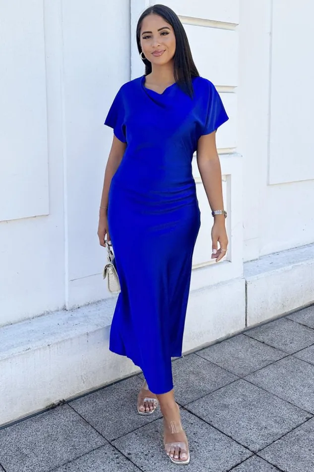 Women Robe Bleu Fonc Longue Satine Blue Brentiny Paris Short Dresses