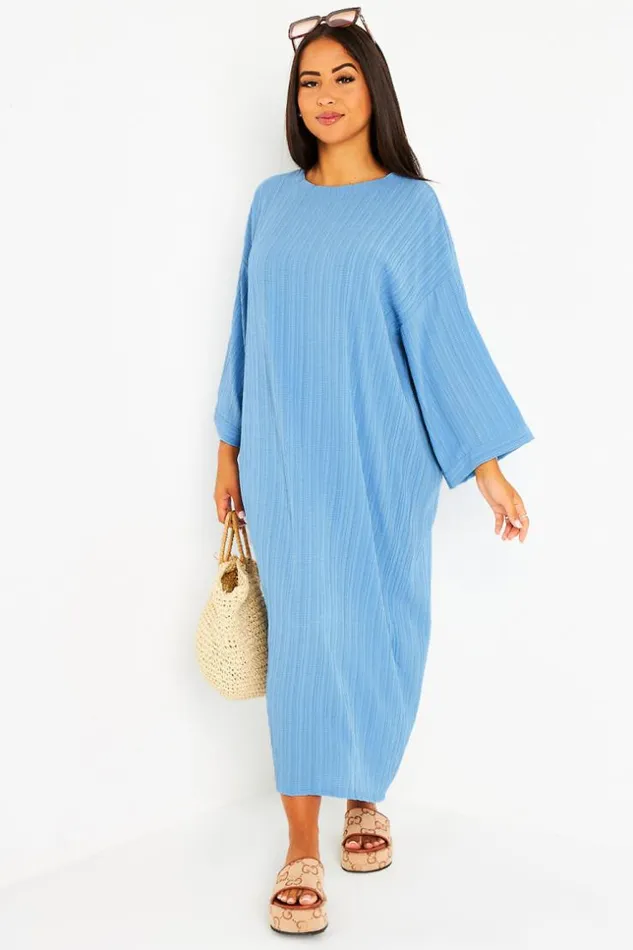 Women Robe Bleue Longue Couture En Relief Blue Brentiny Paris Short Dresses