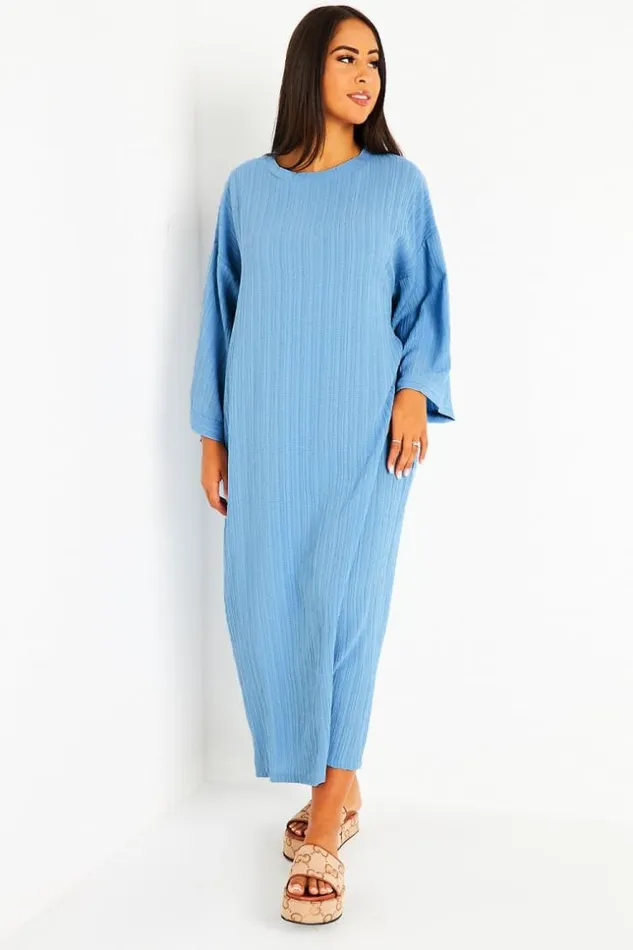 Women Robe Bleue Longue Couture En Relief Blue Brentiny Paris Short Dresses