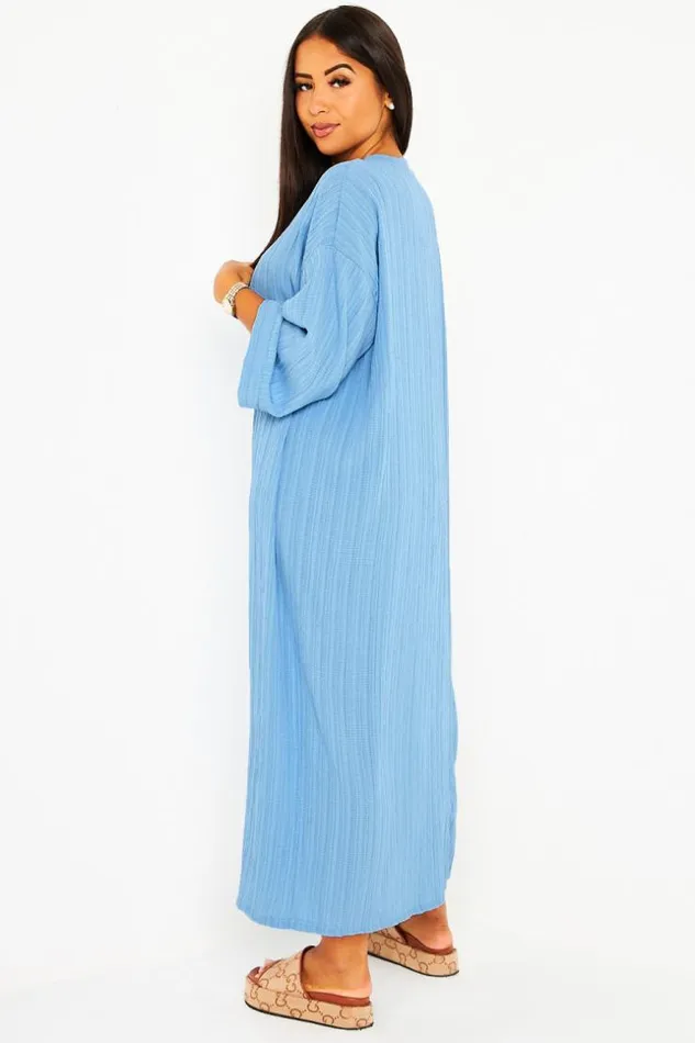 Women Robe Bleue Longue Couture En Relief Blue Brentiny Paris Short Dresses