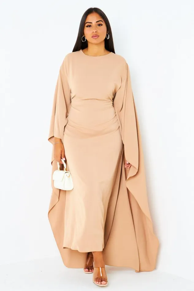 Women Robe Camel Ceinture Empicement Cape Camel Brentiny Paris Collection Ramadan