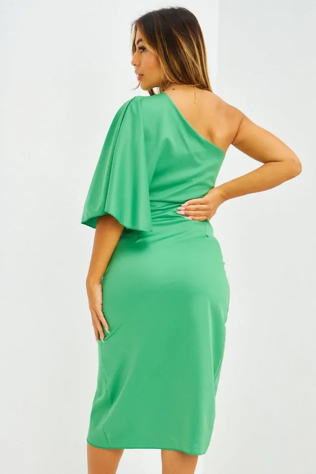 Women Robe Drape Asymtrique Orange Green Brentiny Paris Satin Dresses