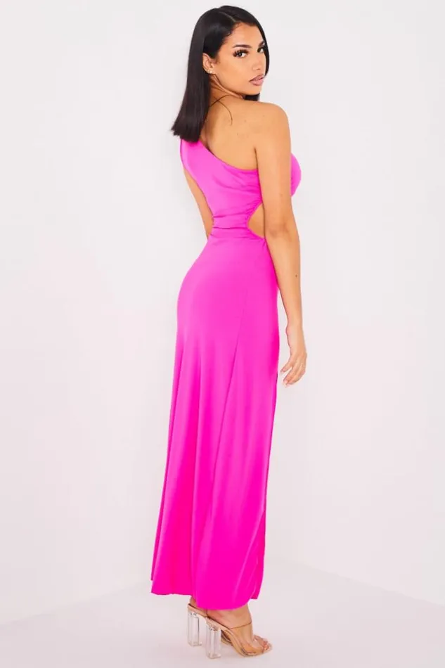 Women Robe Fuchsia Ajoure One Shoulder Brentiny Paris Short Dresses
