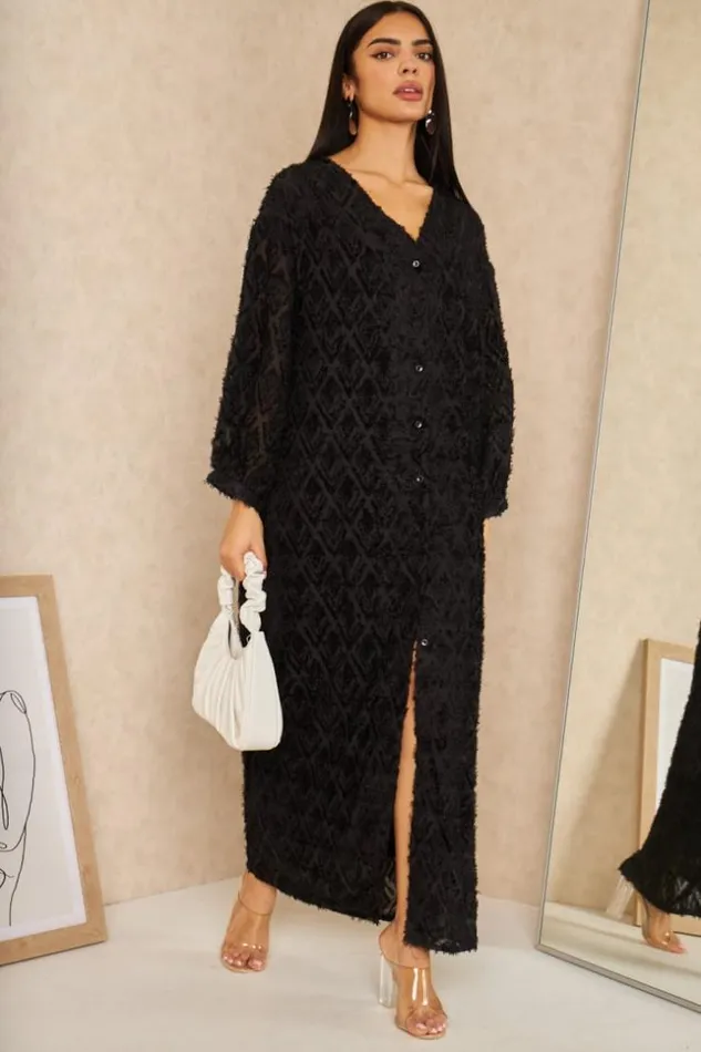 Women Robe Gilet Longue Duveteuse Noire Black Brentiny Paris Cardigans