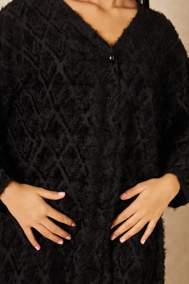 Women Robe Gilet Longue Duveteuse Noire Black Brentiny Paris Cardigans