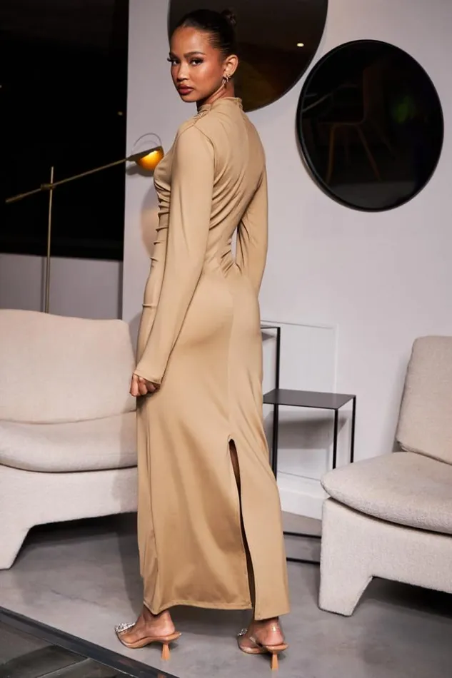 Women Robe Longue Moulante Camel Camel Brentiny Paris Short Dresses