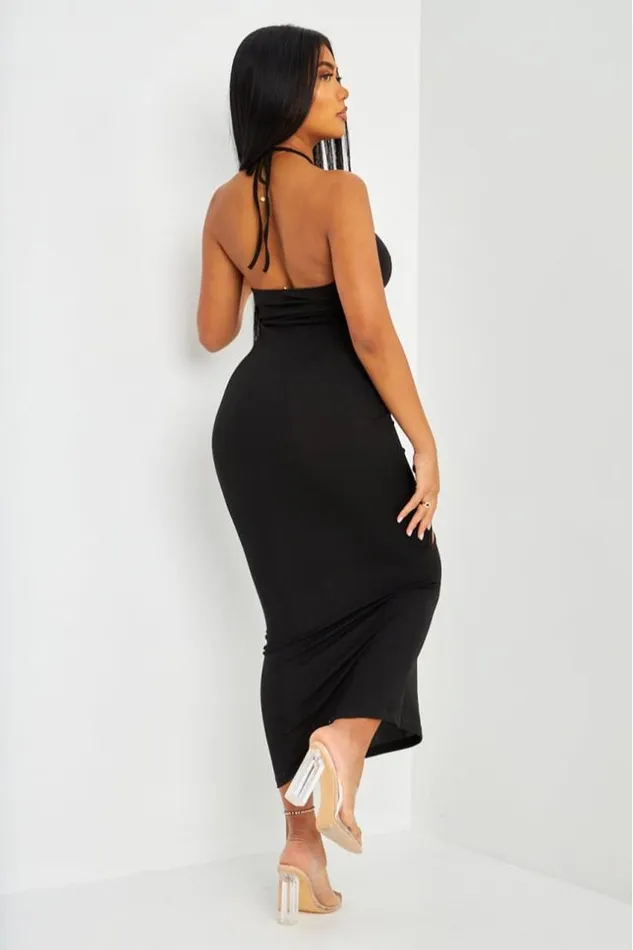 Women Robe Longue Noire Ajoure Anneaux Brentiny Paris Ceremonial Outfits