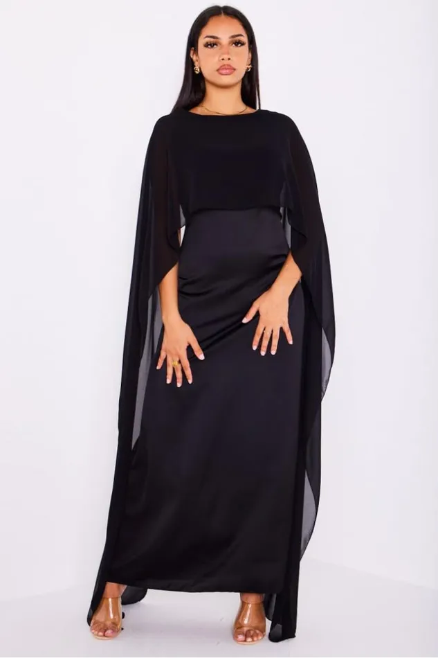 Women Robe Noire Ample Satine Empicement Voile Black Brentiny Paris Short Dresses Women Robe Noire Ample Satine Empicement Voile Black Brentiny Paris Short Dresses