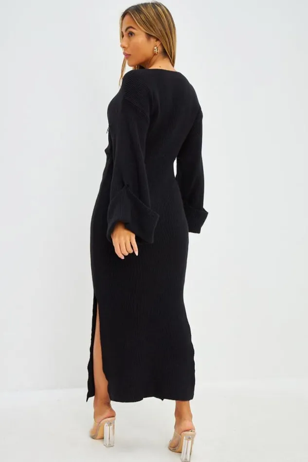 Women Robe Pull Longue Noire Ctel Col Rond Brentiny Paris Short Dresses