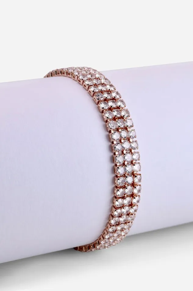 Women Rose Gold Triple Layer Tennis Bracelet Roman Jewellery