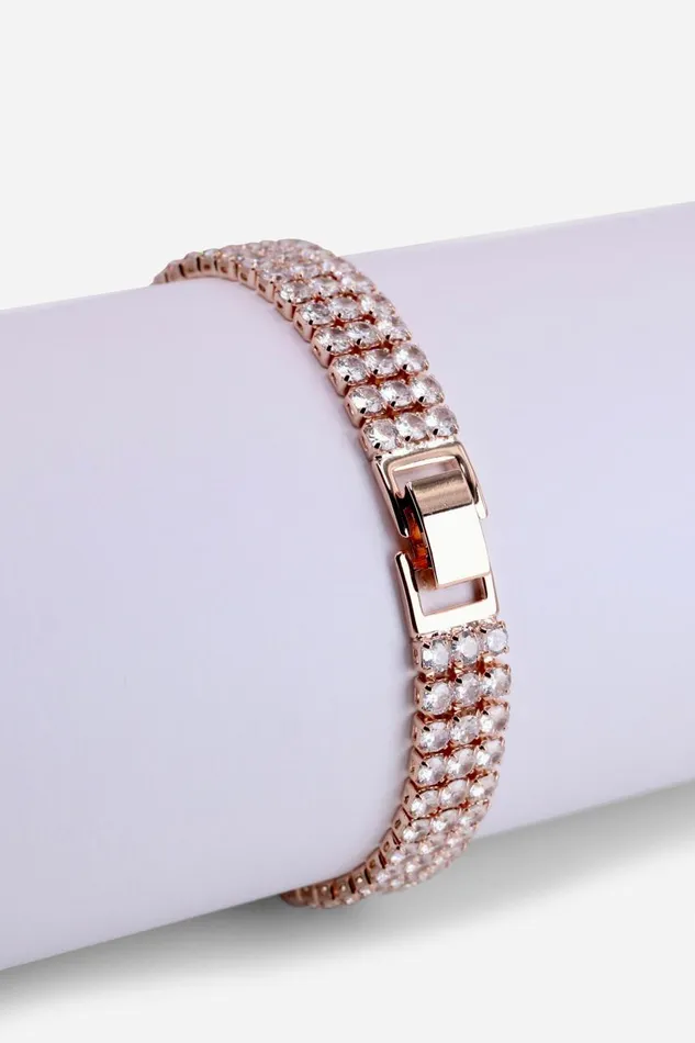 Women Rose Gold Triple Layer Tennis Bracelet Roman Jewellery