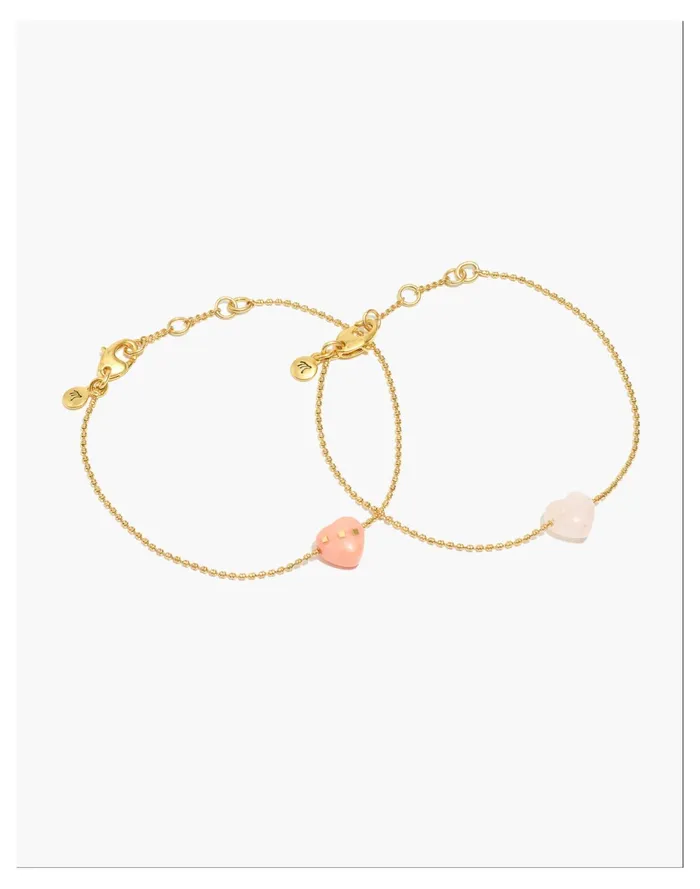 Women Rose Quartz Heart Friendship Bracelet Set Antique Coral Madewell Bracelets