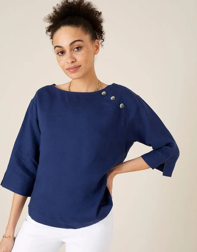 Women Rosewood Longline TShirt In Pure Linen Blue Monsoon Tops and Blouses
