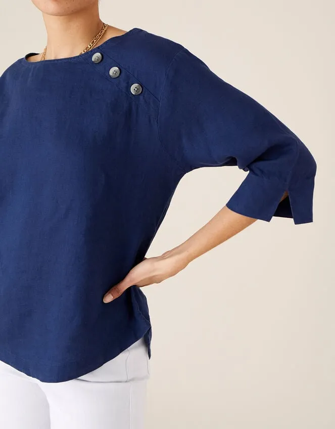 Women Rosewood Longline TShirt In Pure Linen Blue Monsoon Tops and Blouses