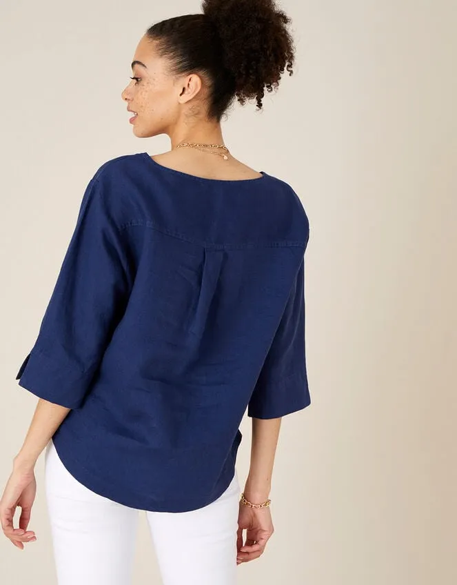 Women Rosewood Longline TShirt In Pure Linen Blue Monsoon Tops and Blouses