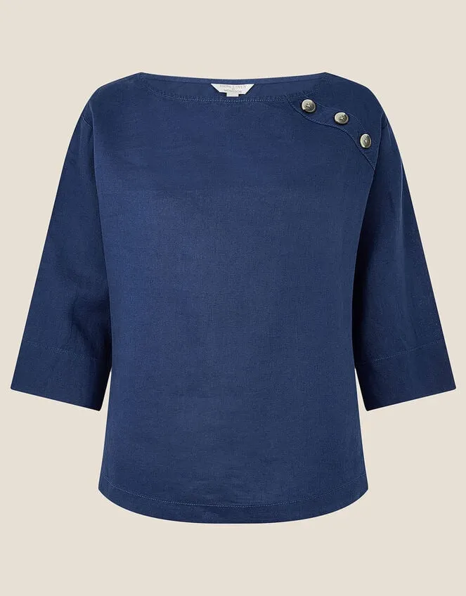 Women Rosewood Longline TShirt In Pure Linen Blue Monsoon Tops and Blouses