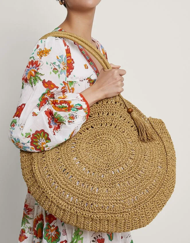 Women Round Metallic Raffia Bag Monsoon Bags and Purses