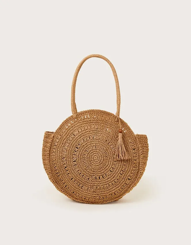 Women Round Metallic Raffia Bag Monsoon Bags and Purses