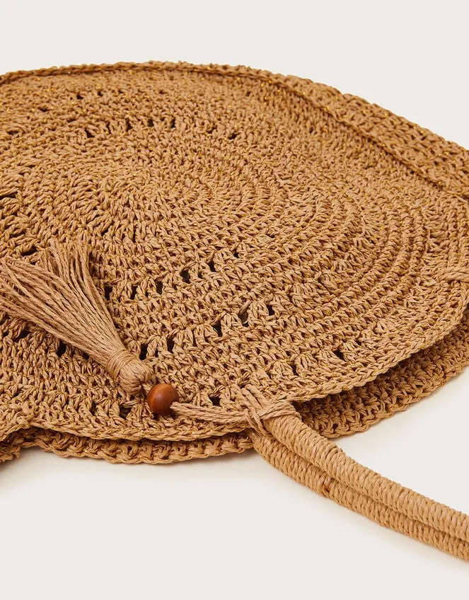 Women Round Metallic Raffia Bag Monsoon Bags and Purses